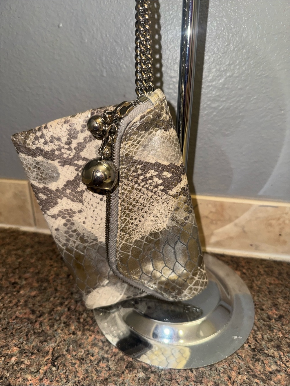 henri bendel Silver Snakeskin Wristlet EUC